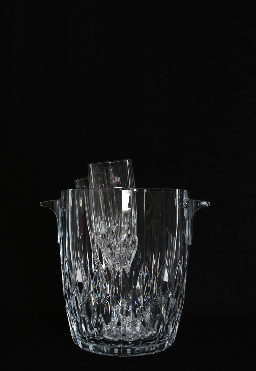 Vintage French Cristal dArques Bretagne crystal glass ice bucket + champagne flute glasses set