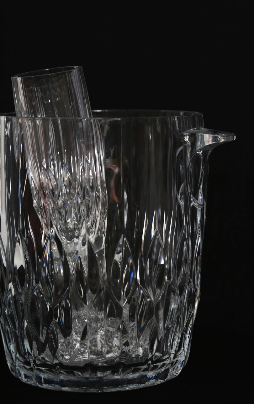 Vintage French Cristal dArques Bretagne crystal glass ice bucket + champagne flute glasses set