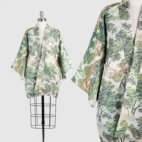Antique vintage 50s metallic bamboo brocade Japanese coat jacket kimono
