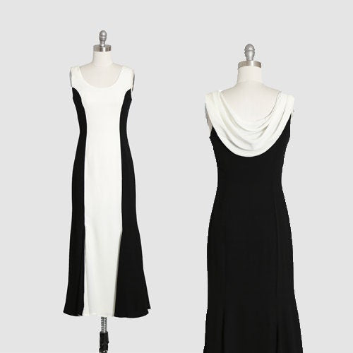 Jessica McClintock gown | Vintage 90s color block black + white dress