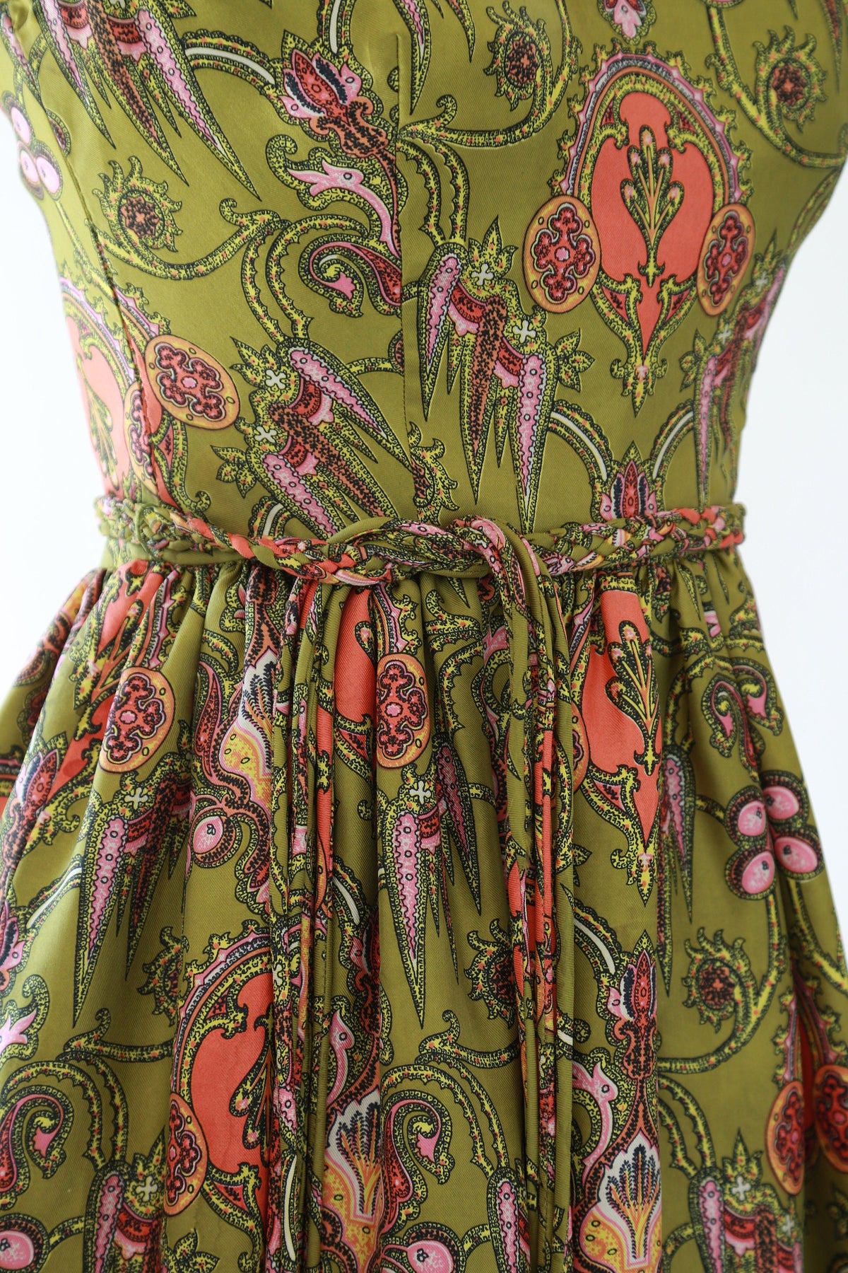 Vintage 1950s green silk floral mini dress