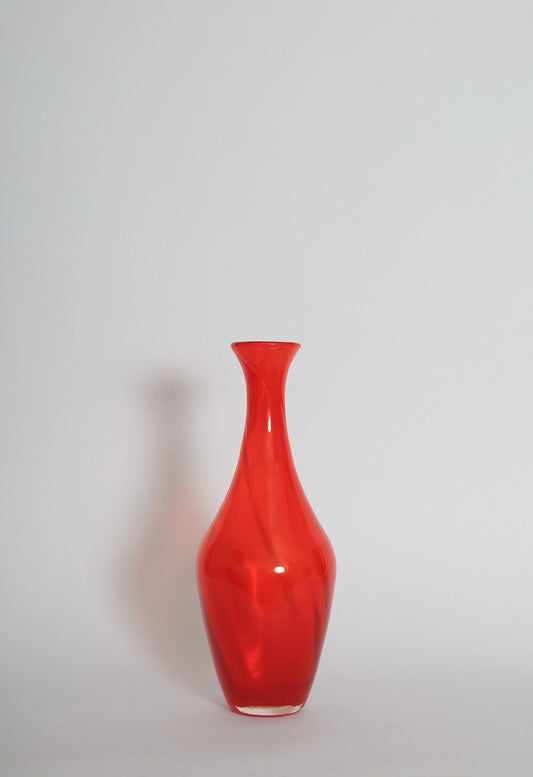 Vintage twisted red handblown glass vase attributed to Murano