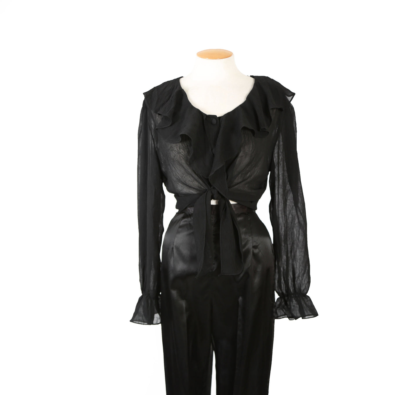 90s sheer black ruffle crop crop top