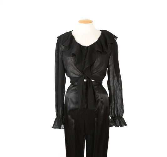 90s sheer black ruffle crop crop top