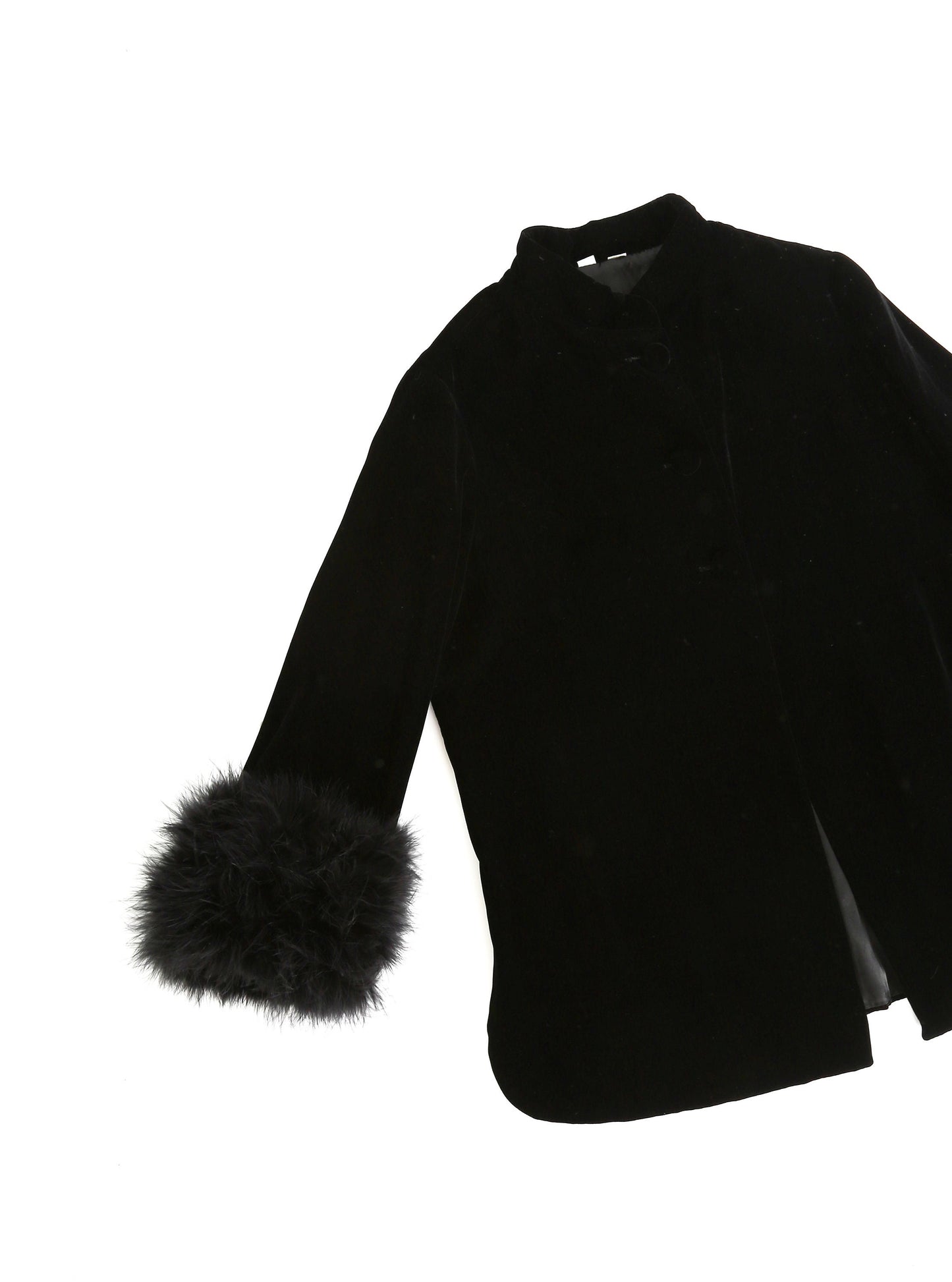 Vintage 60s black velvet ostrich feather opera coat