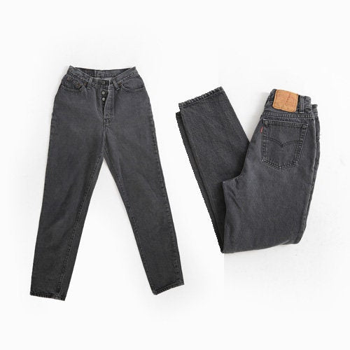 Vintage 90s 501 black Levis black button fly denim red tab straight jeans USA W27 L30