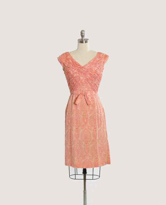 Vintage 1950s f.m. Swiss pink floral silk dress