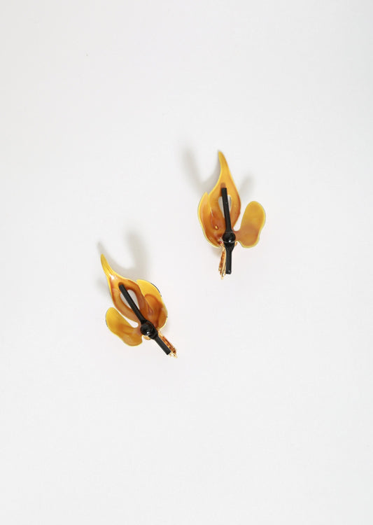 60s modernist yellow enamel flower clip on earrings