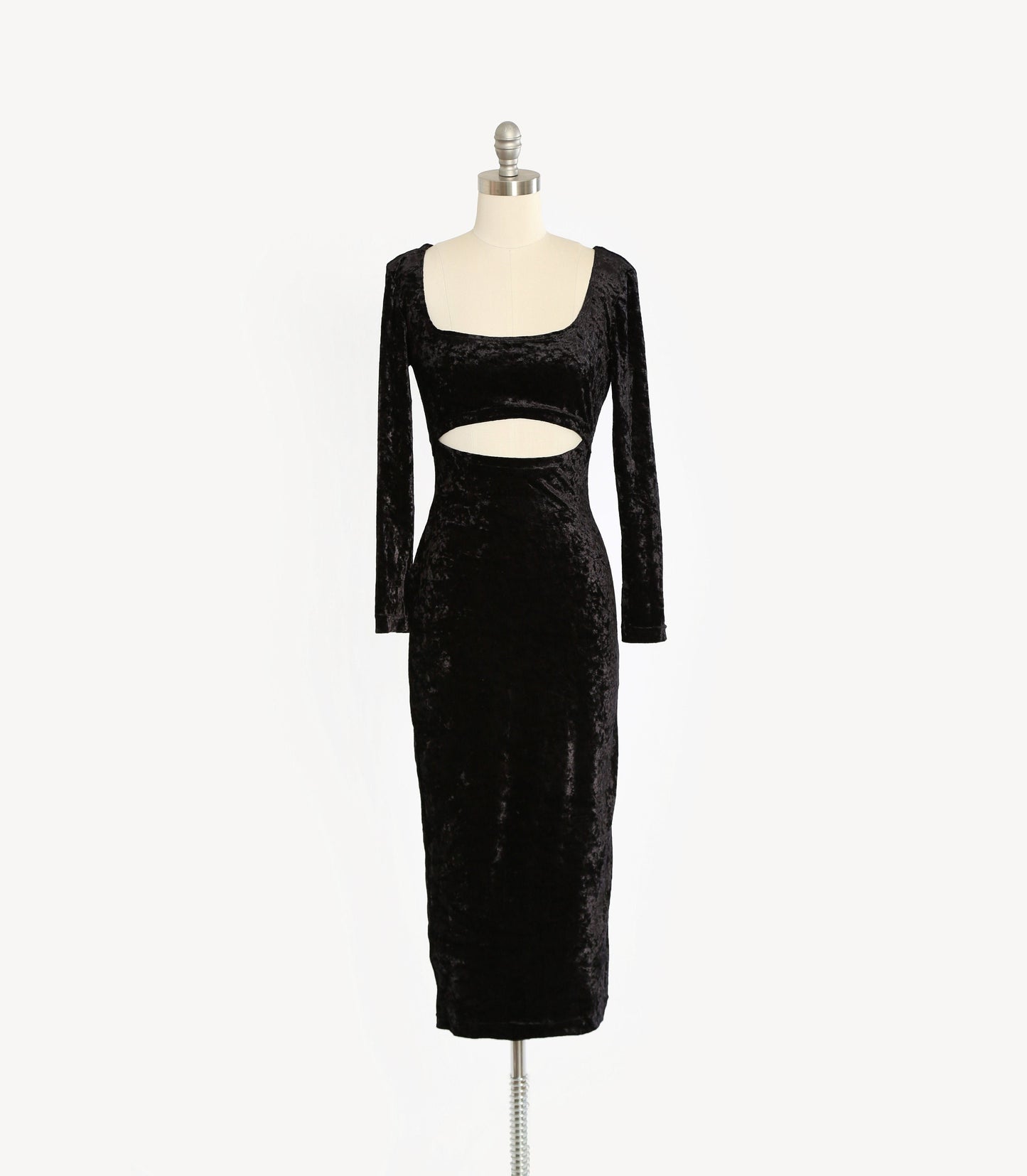 Cutout velvet dress | Vintage 90s black velvet cutout maxi dress