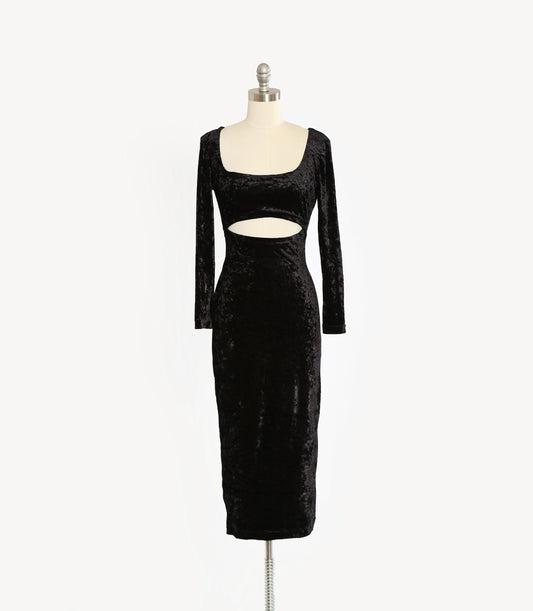 Cutout velvet dress | Vintage 90s black velvet cutout maxi dress