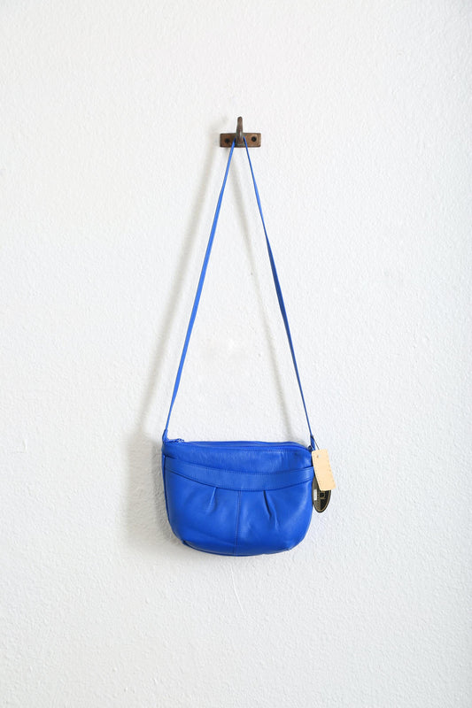 Vintage 90s bright blue leather purse | 1990s deadstock leather purse