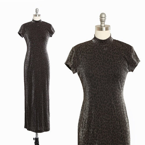 Vintage 1990s leopard print lurex stretch maxi dress