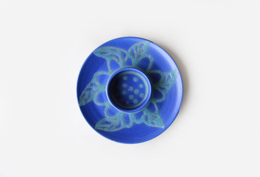 Studio Art stoneware chip dip dish | Vintage stoneware abstract blue serving plate