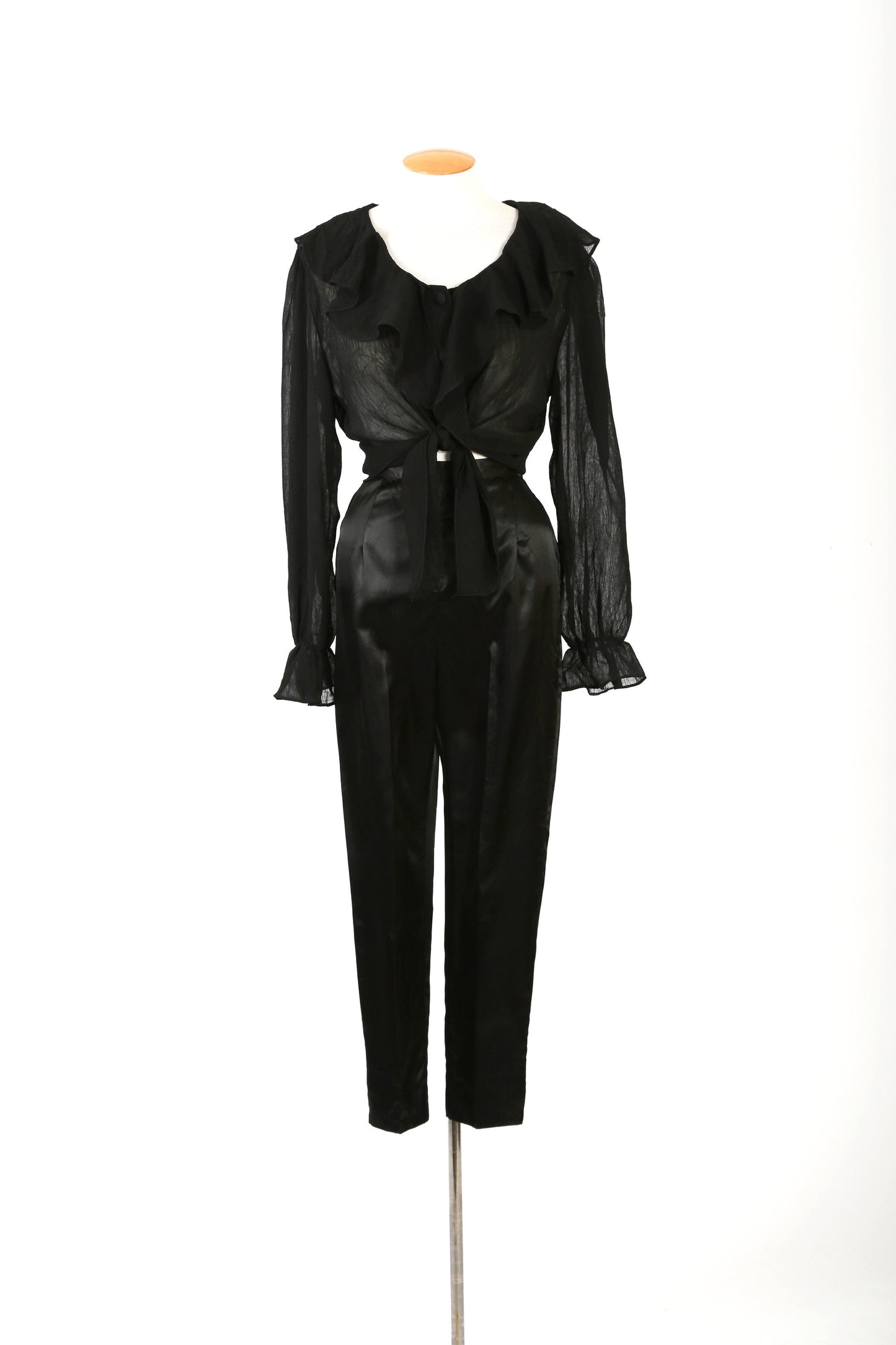 90s sheer black ruffle crop crop top