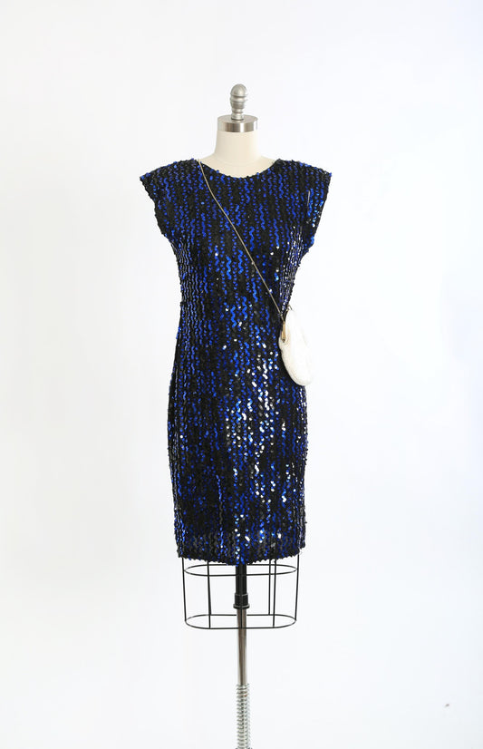 70s blue sequin mini dress