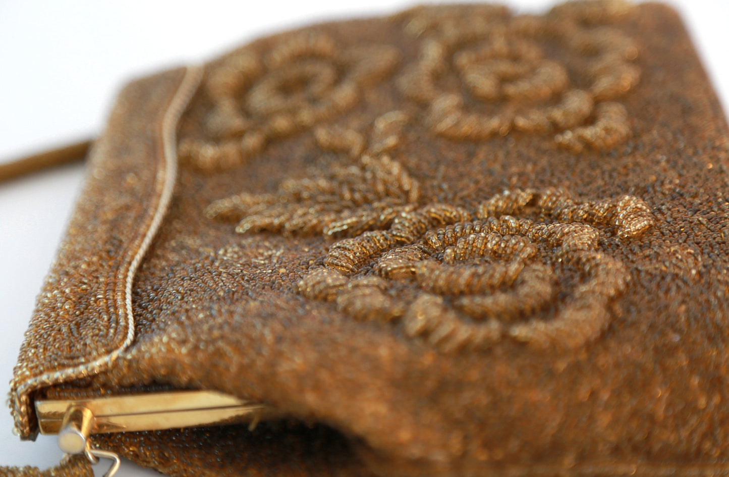 Antique vintage 1950s gold floral beaded purse
