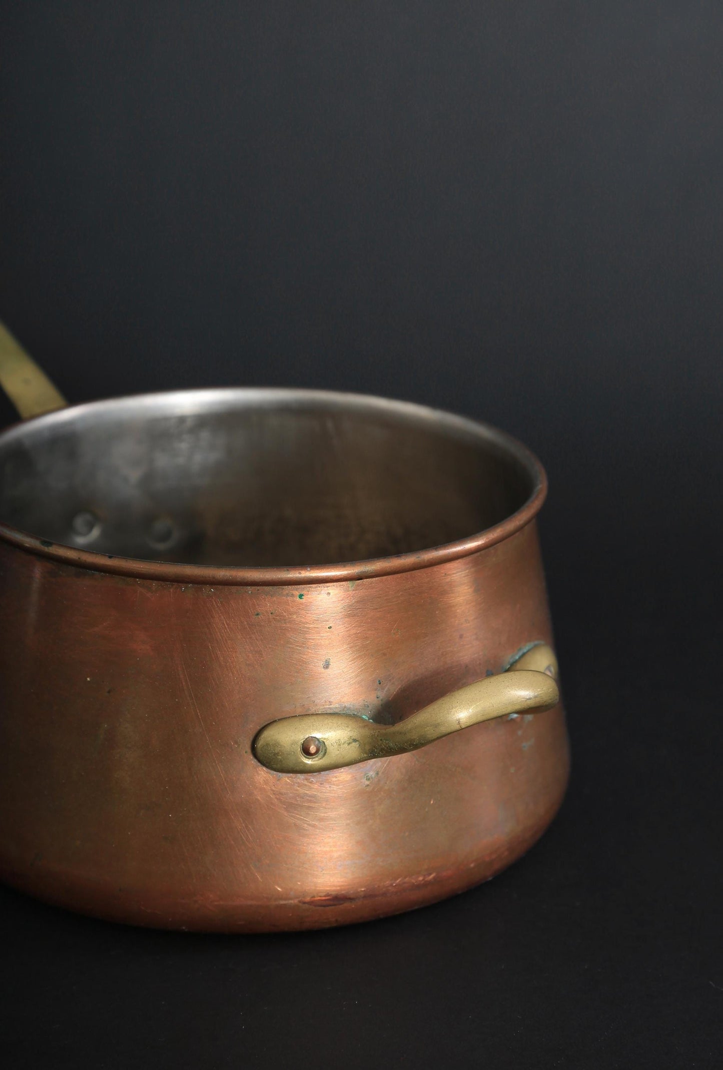 Antique Vintage solid copper sauce pan