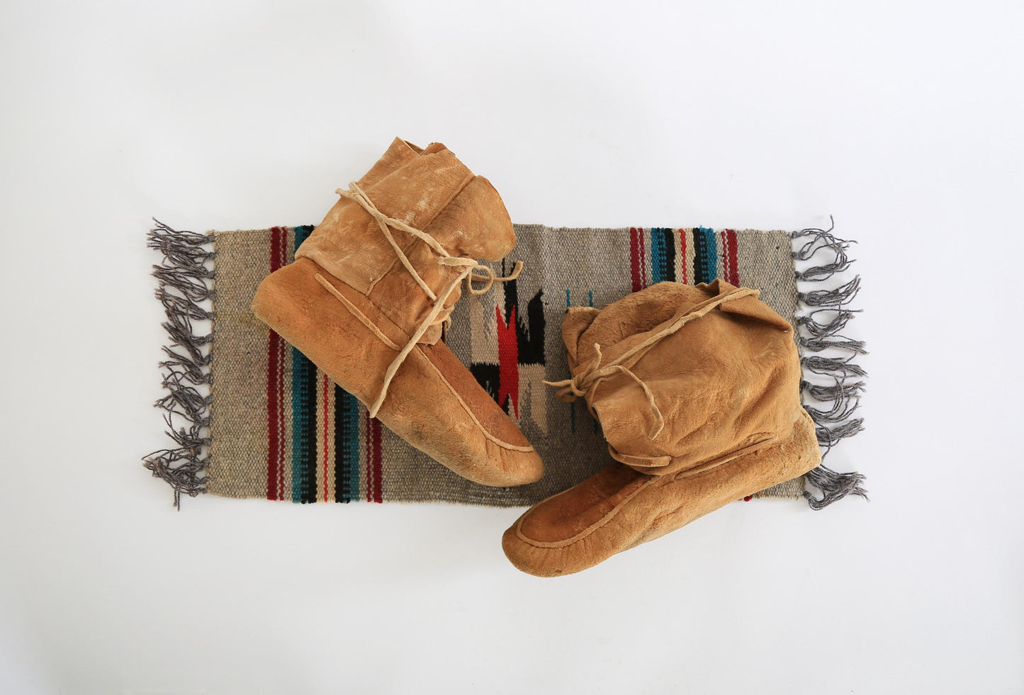 Antique Vintage 1920s Native American brown leather wrap moccasins