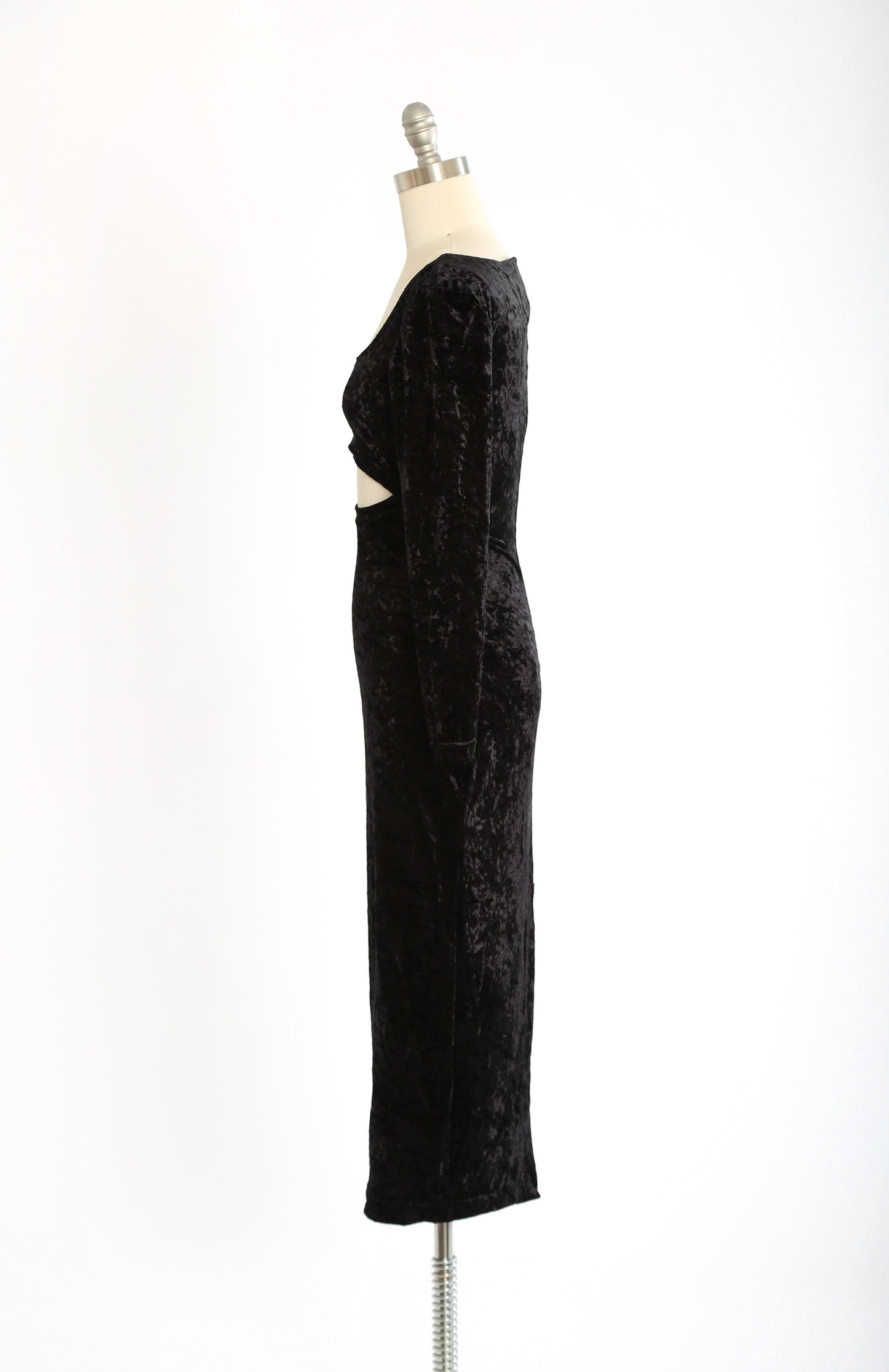 Cutout velvet dress | Vintage 90s black velvet cutout maxi dress