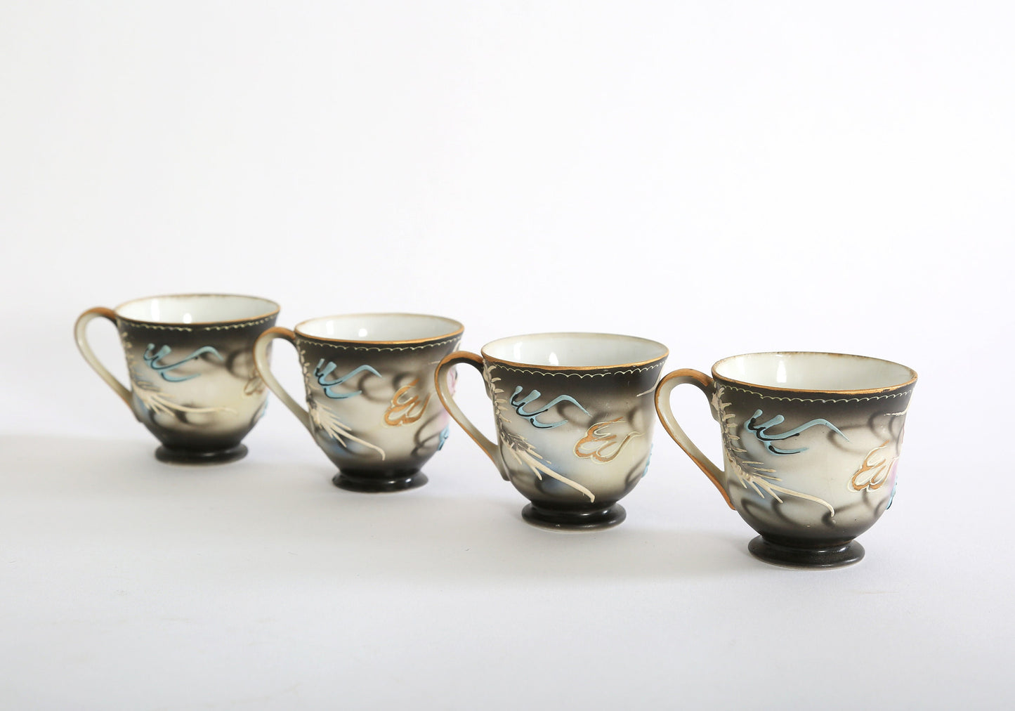 Antique Vintage 1940s 3D dragon hand painted Tea + Coffee set Japan