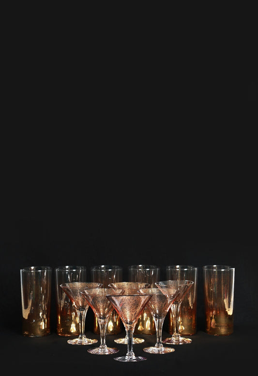 Dorothy Thorpe Gold Fleck glassware set | Vintage 1960s Mid century modern Dorothy Thorpe cocktail champagne highball glasses set of 12
