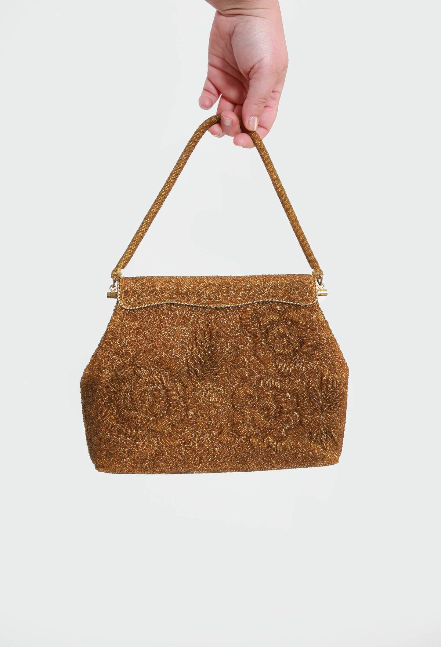 Antique vintage 1950s gold floral beaded purse