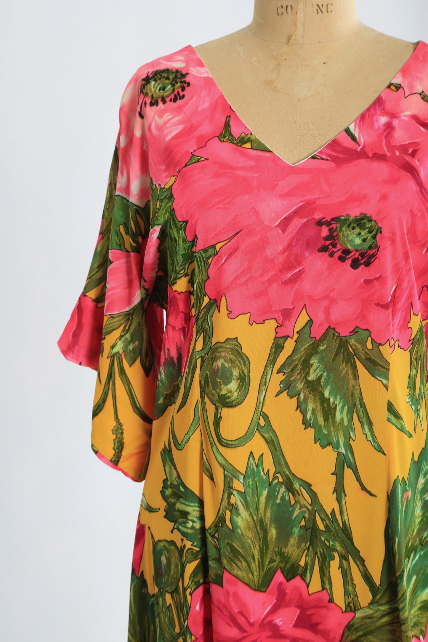 Vintage 60s neon floral Psychedelic nylon maxi dress