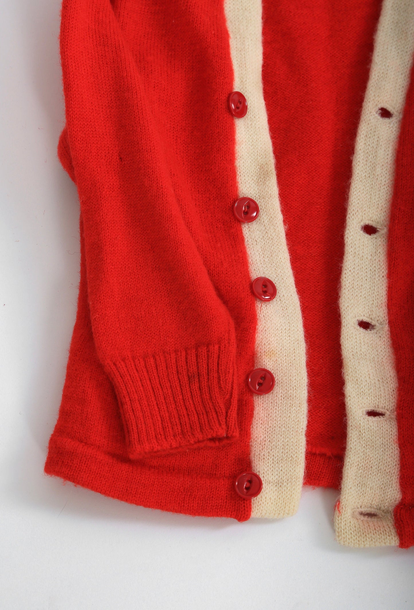 Vintage 40s Kids red wool Christmas sweater | 1940s Kids varsity knit wool cardigan
