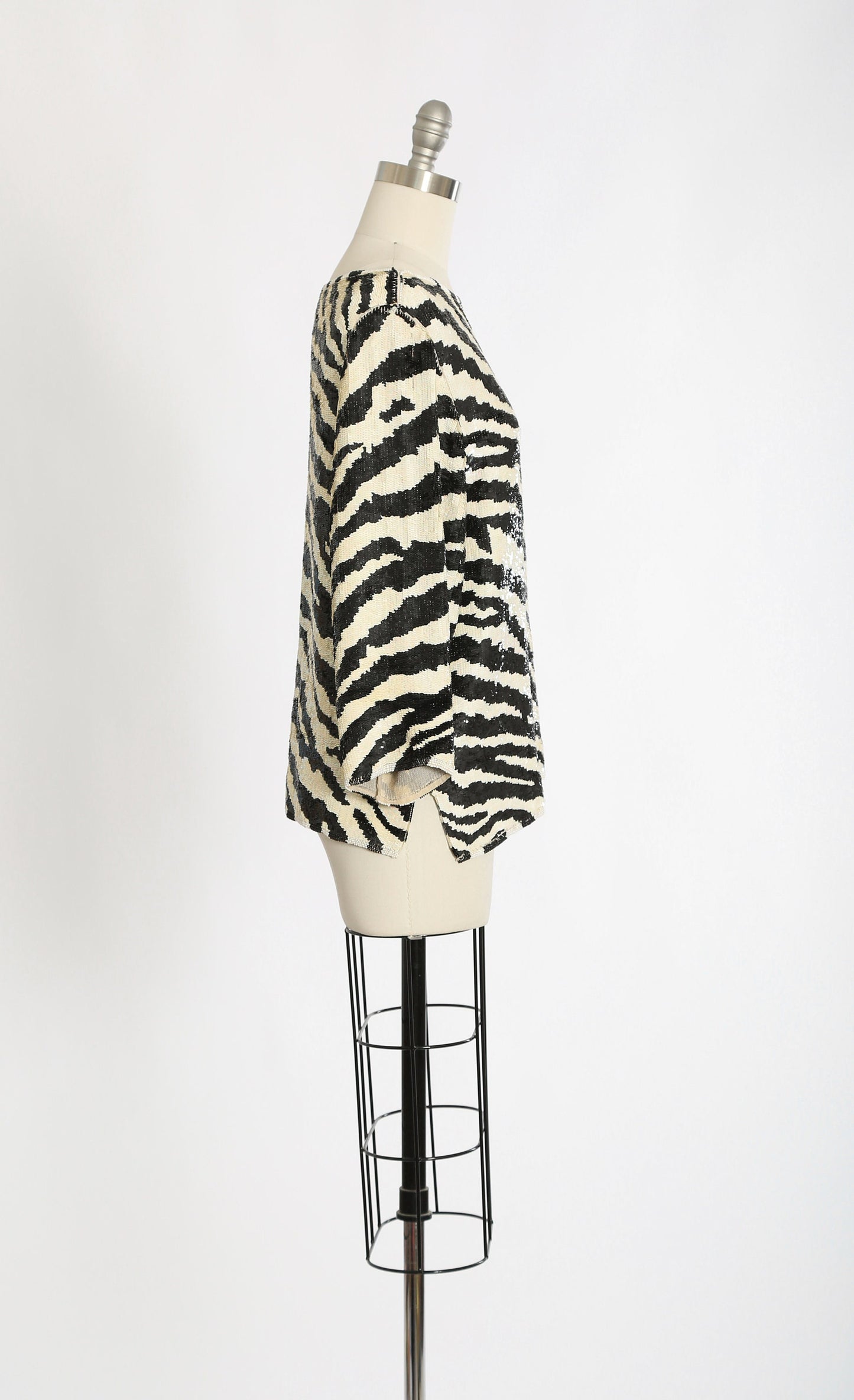 Vintage 80s St. Martin sequin beaded striped zebra silk blouse