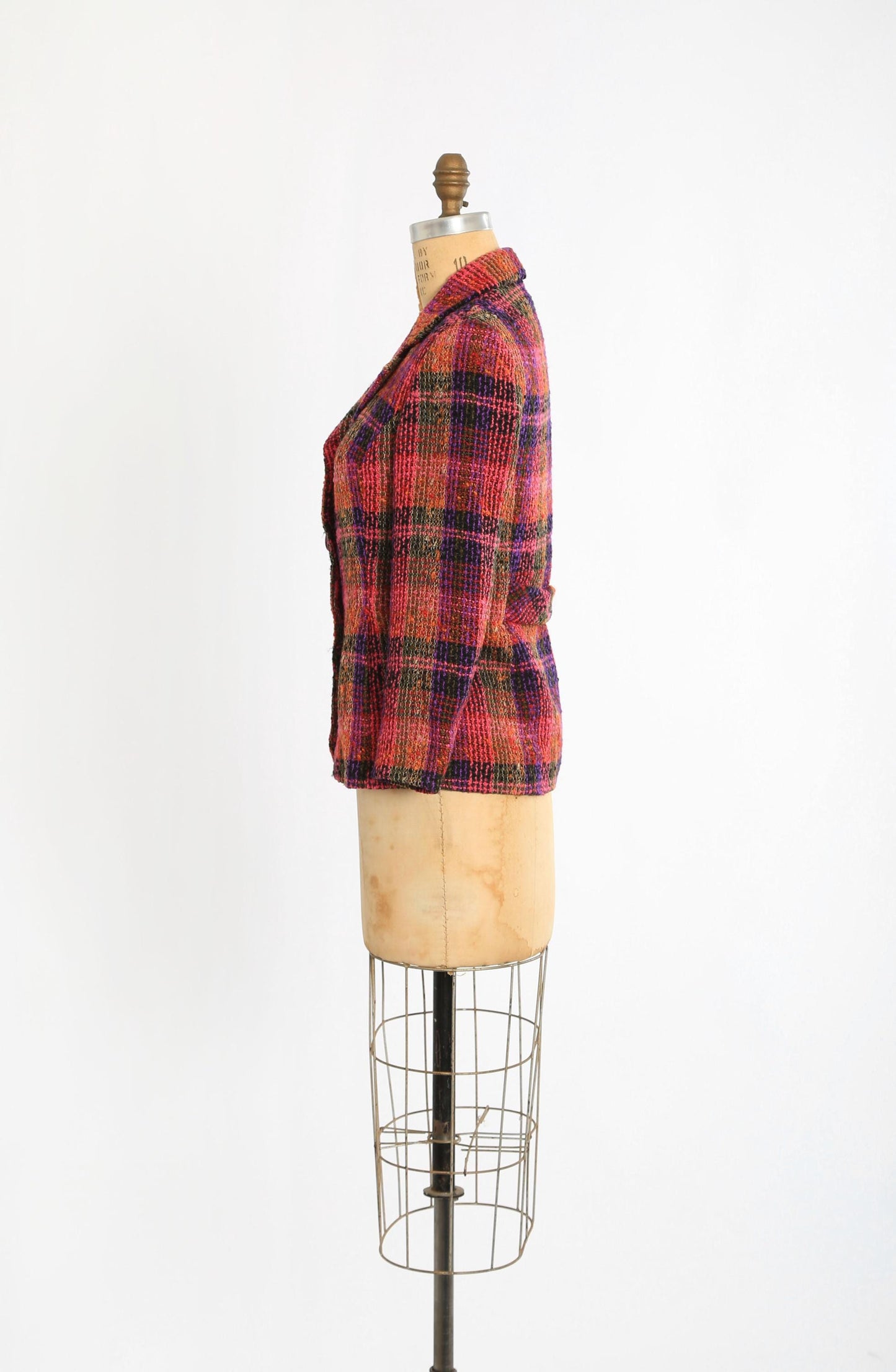 Vintage 70s Pink plaid Scottish wool blazer jacket
