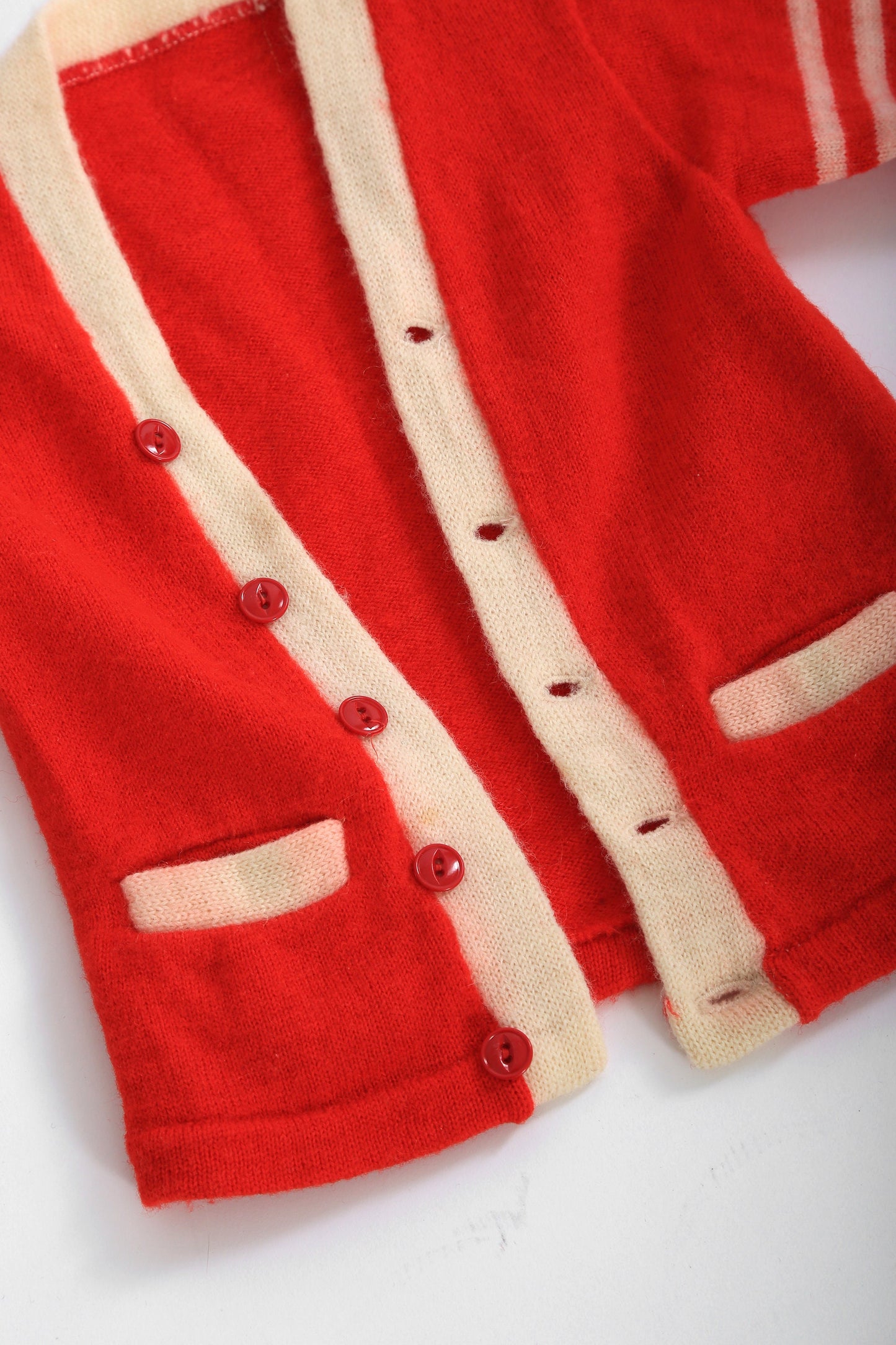 Vintage 40s Kids red wool Christmas sweater | 1940s Kids varsity knit wool cardigan