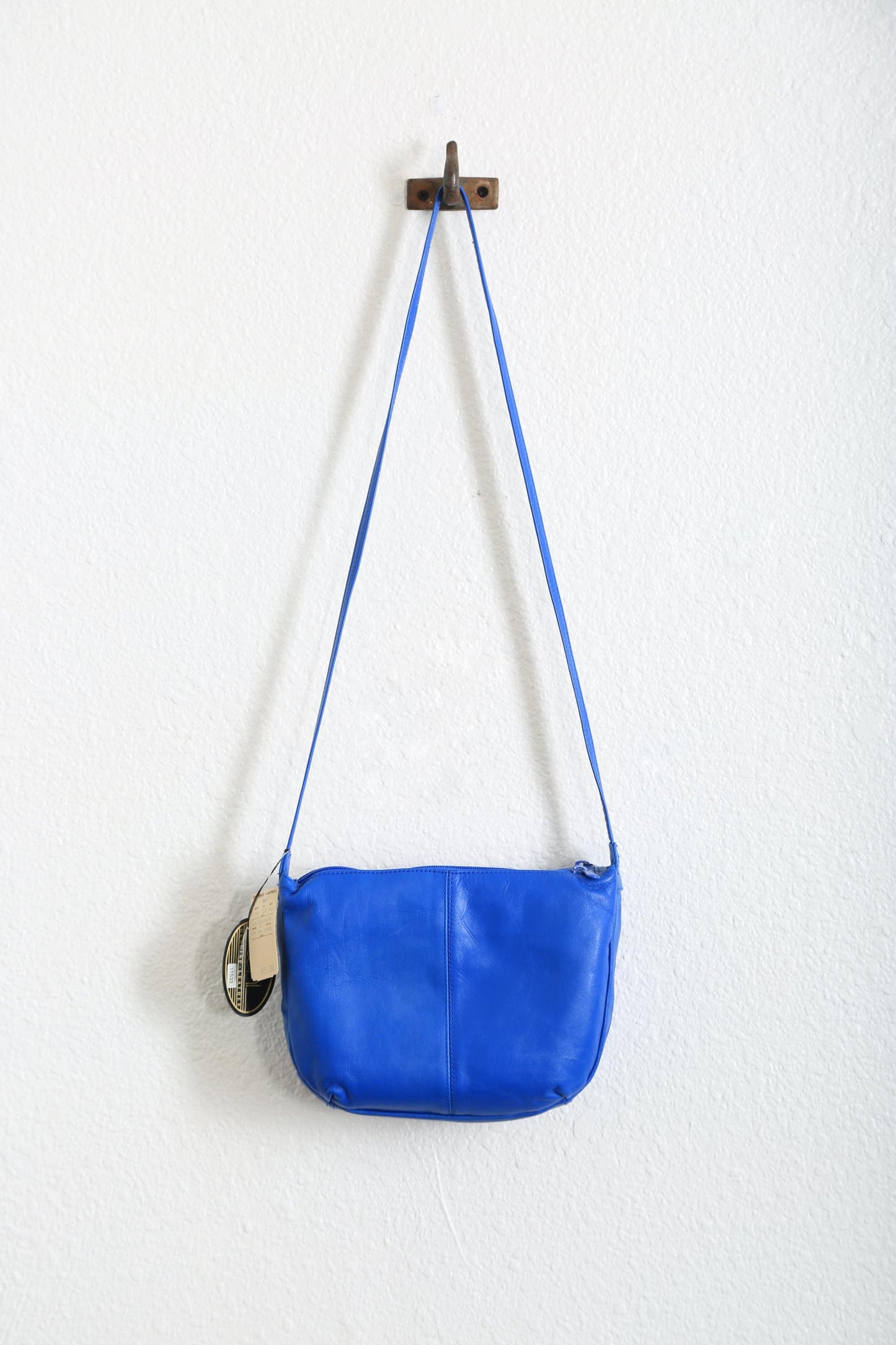 Vintage 90s bright blue leather purse | 1990s deadstock leather purse
