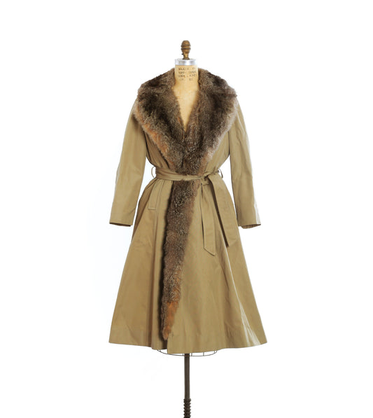 Vintage 1970s coyote fur trench coat