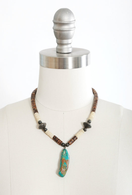 Vintage Native American turquoise sterling silver Liberty Navajo pearls sea shell Heishi beaded necklace