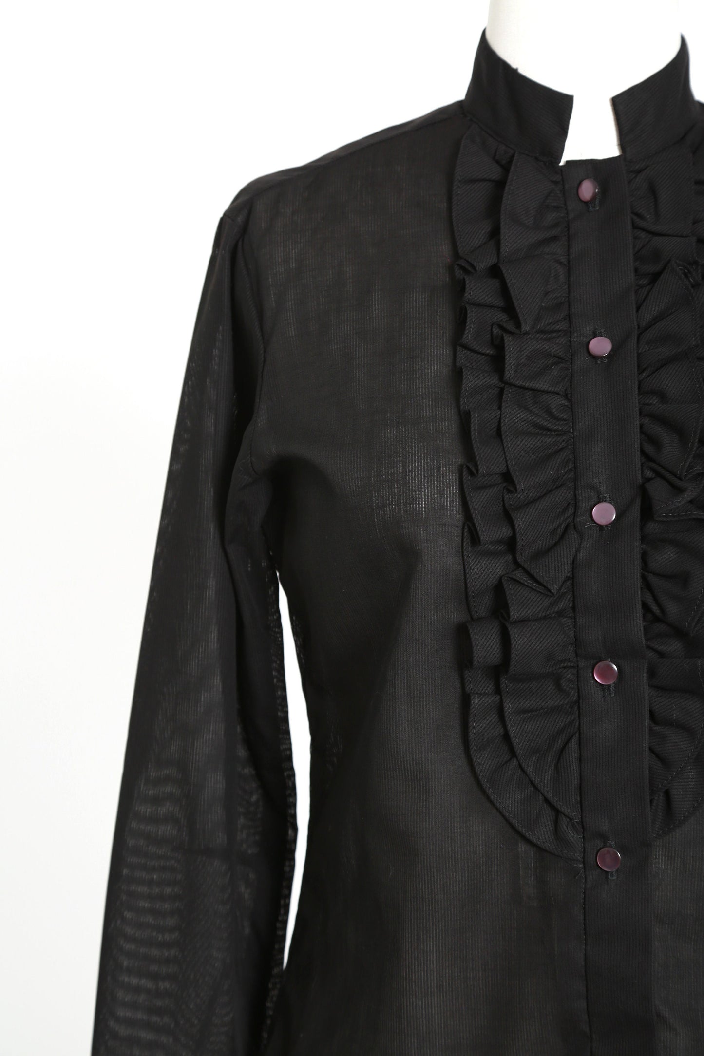 Fritzi Tuxedo blouse | Vintage 70s deadstock black ruffle tuxedo top