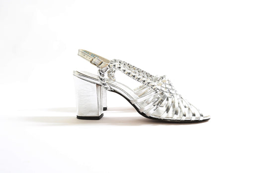 Vintage 60s 70s metallic silver heels | Deadstock silver leather heels 8 1/2B