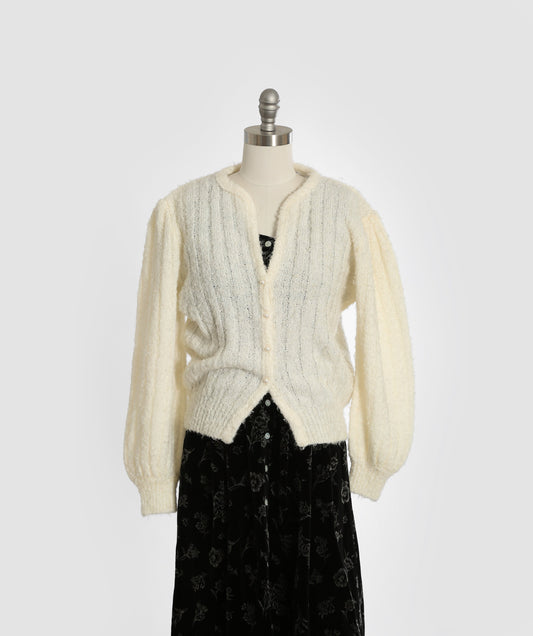Vintage 90s white boucle knit sweater cardigan