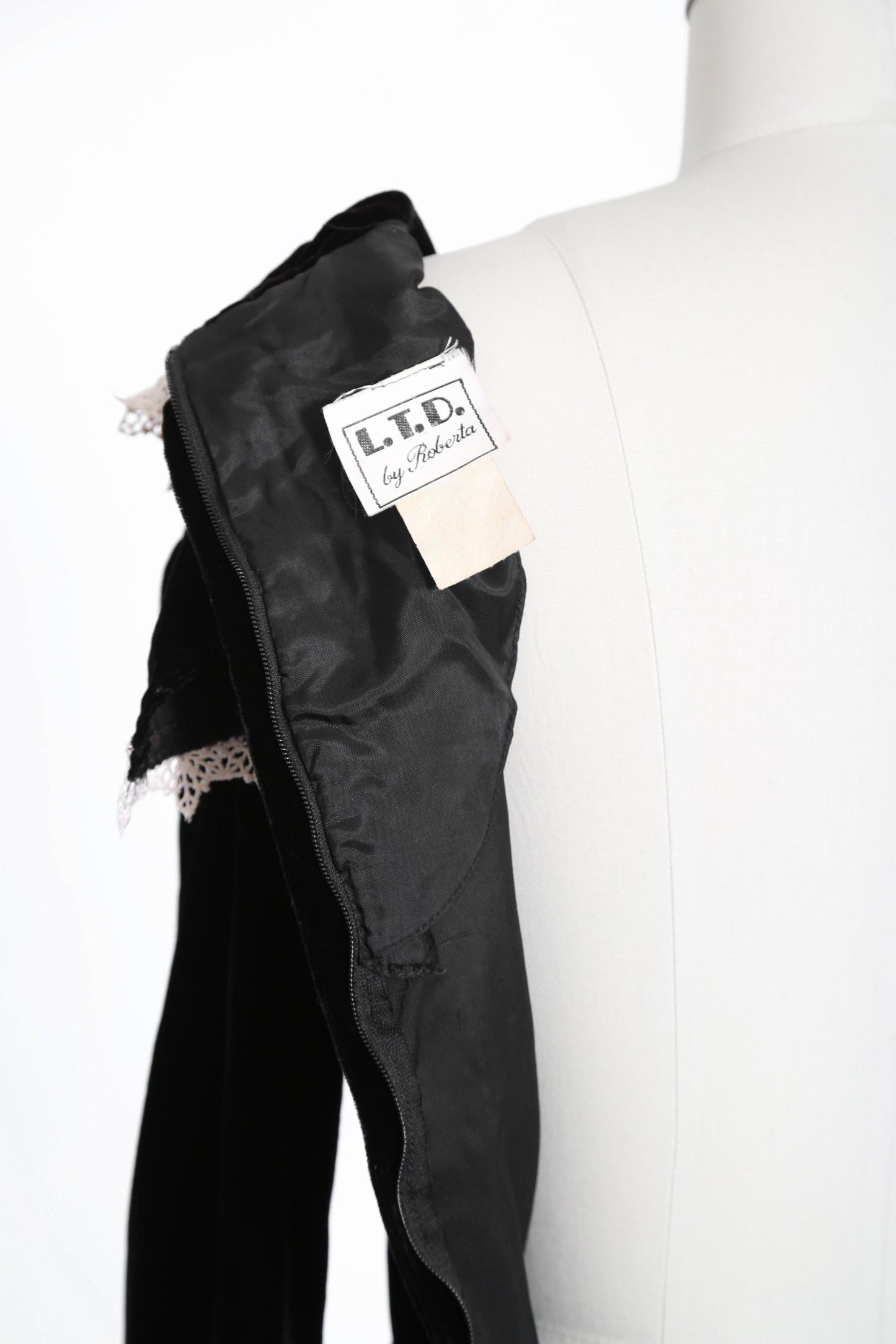 Vintage 90s black velvet long sleeve crochet dress