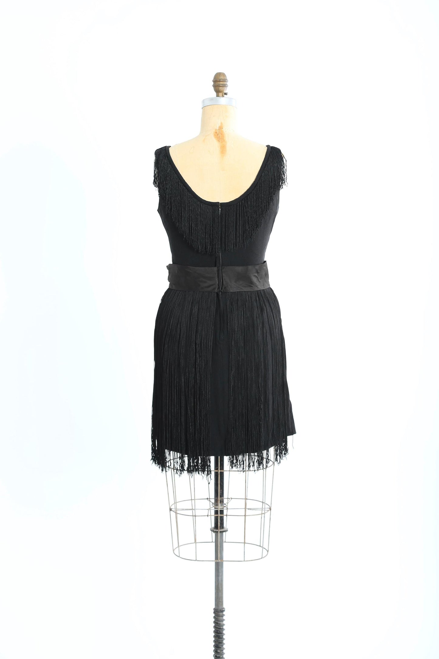 Vintage 60s Black BOW fringe mini dress