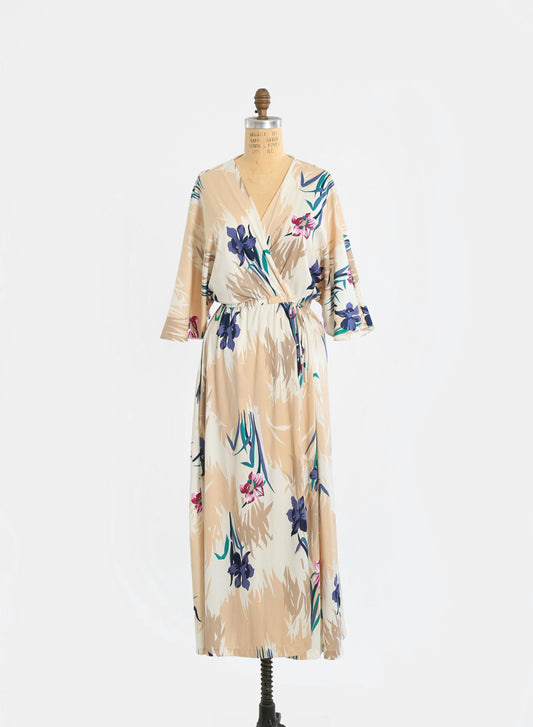 Vintage 70s floral wrap maxi dress