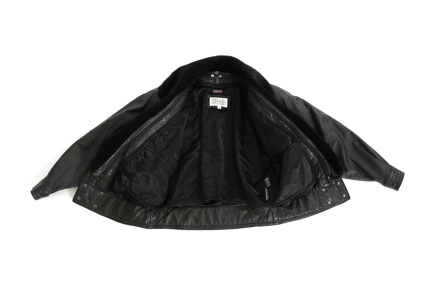 Vintage 90s black leather sherpa fur collar jacket