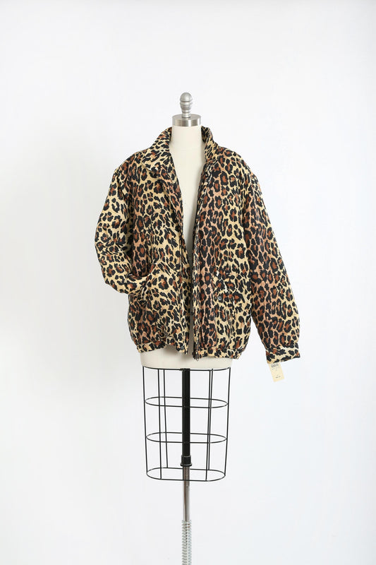 90s oversized leopard print jacket | Vintage 1990s Deadstock leopard print silk jacket