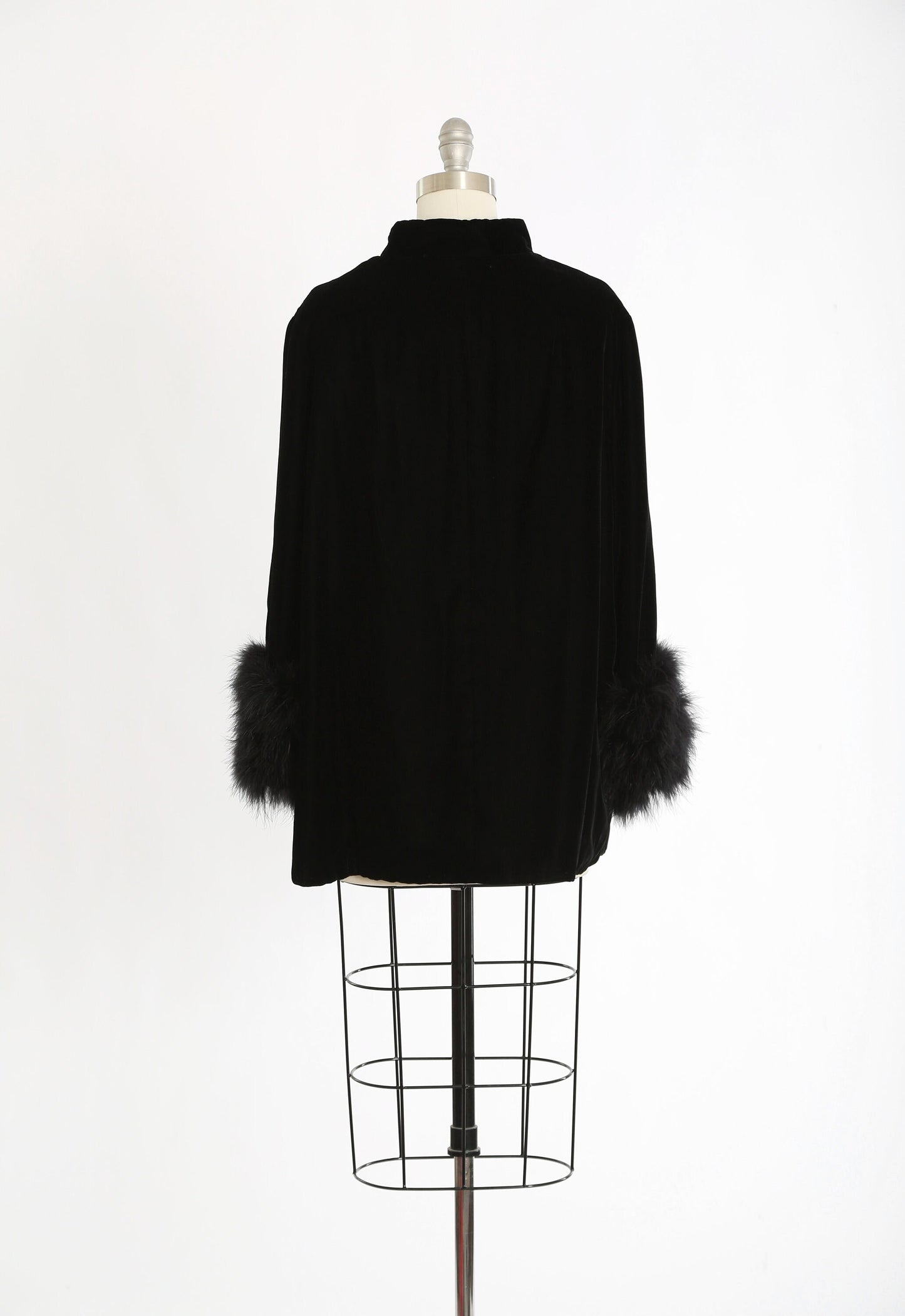 Vintage 60s black velvet ostrich feather opera coat