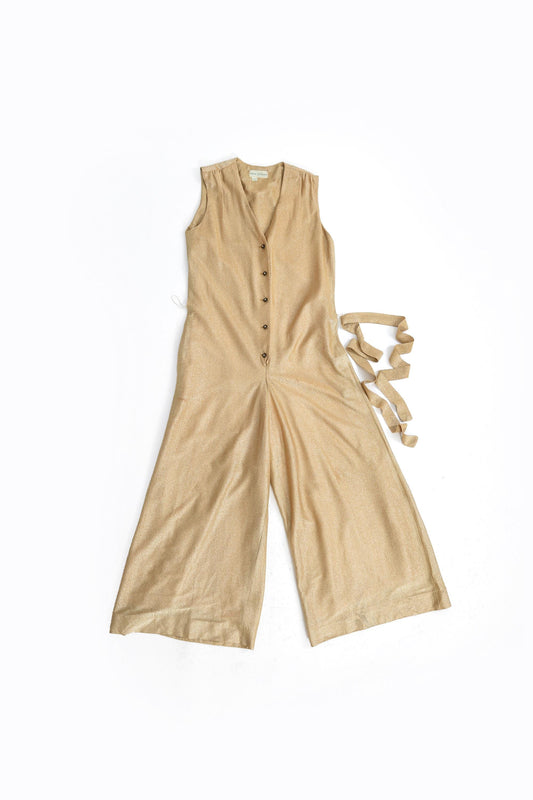 60s Alex Colman California gold jumpsuit | Vintage 1960s Gold Lurex palazzo pant jumpsuit
