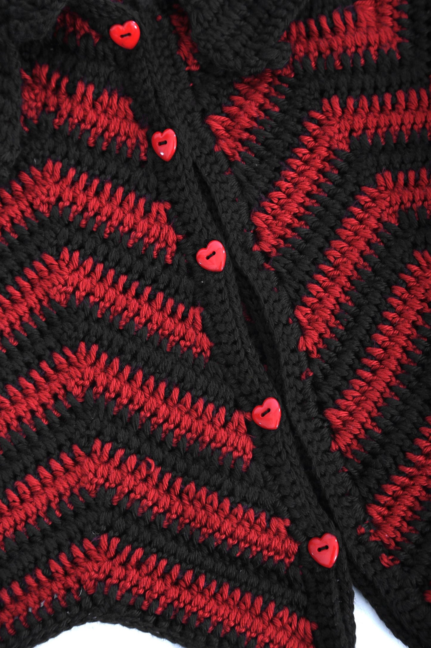 Vintage 60s 70s black + red Heart Crochet Cape