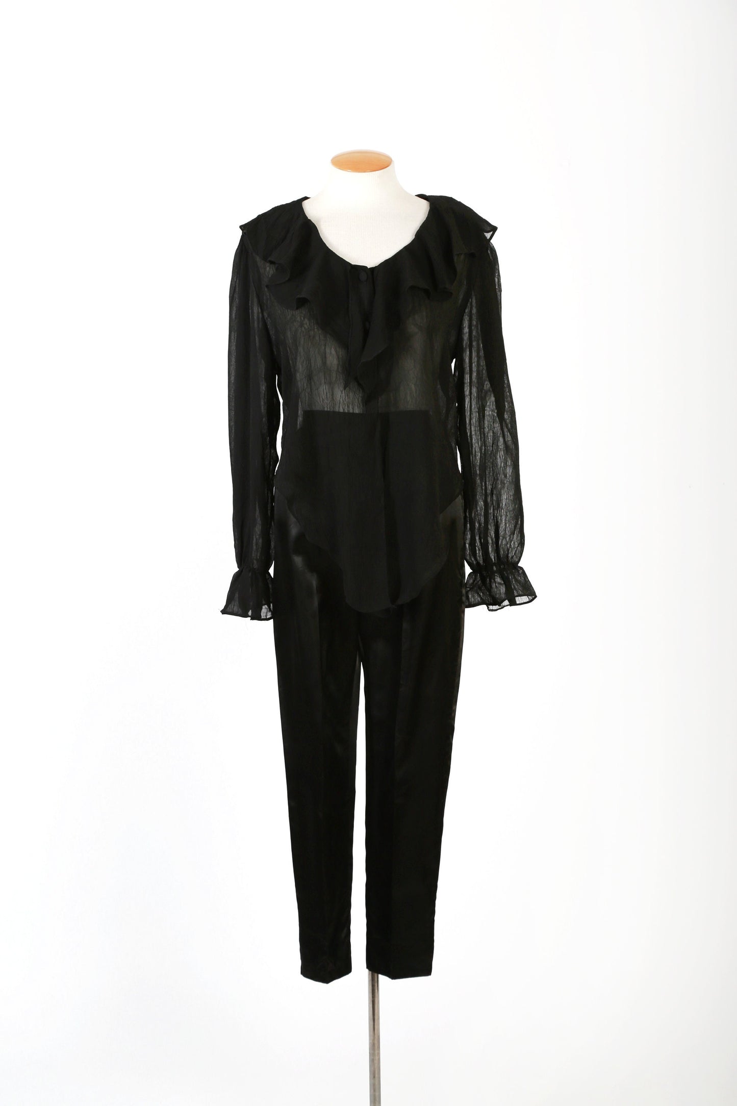 90s sheer black ruffle crop crop top