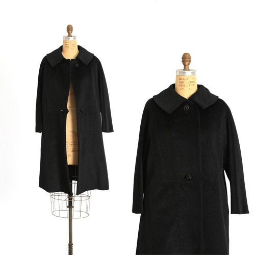 Vintage 50s black mohair wool coat