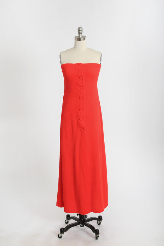 Red terry cloth dress | Vintage 70s Jonathan Logan tube top maxi dress