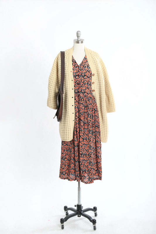 Vintage 60s Irish wool knit sweater | 1960s Hand knit long duster
