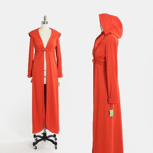 70s Orange hooded coat cape | Vintage 1970s deadstock hooded duster